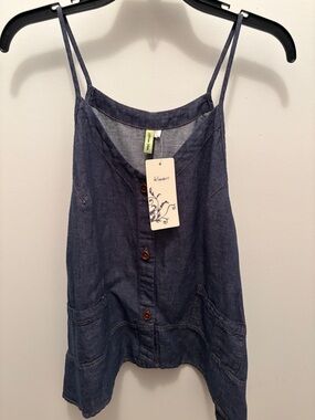 NWT Blue Denim Button-Front Spaghetti Strap Tank Top by citron bleu